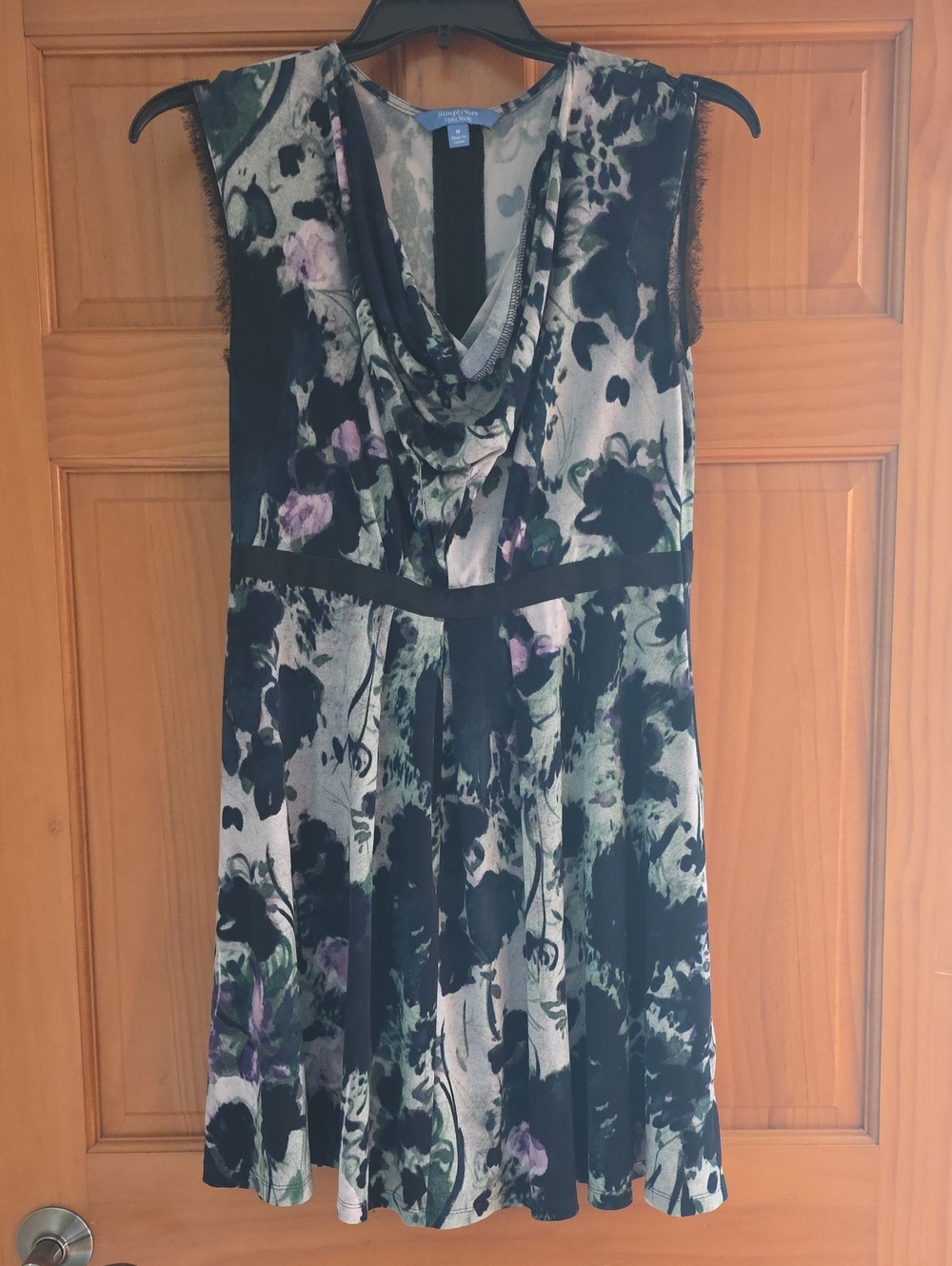 Vera Wang Black & Green Floral Cowl-Neck Midi Dress - Women's Medium